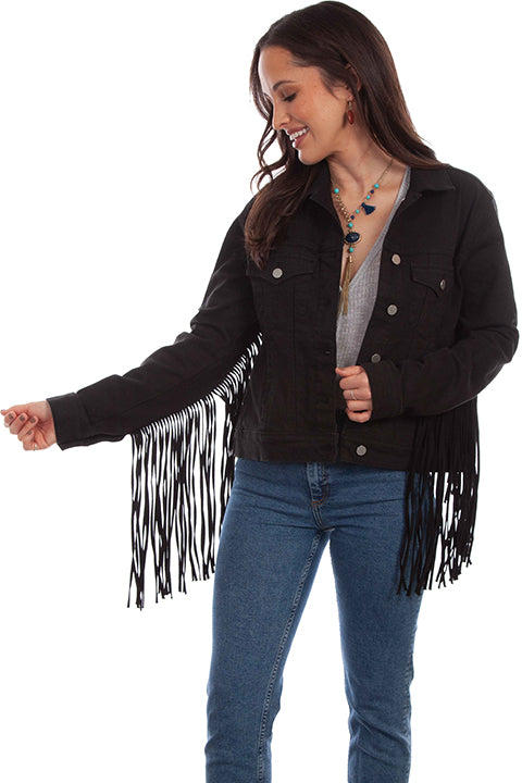 Scully Leather Black Denim Jacket W/Denim Fringe