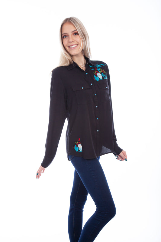 Honey creek black cactus emb. Blouse