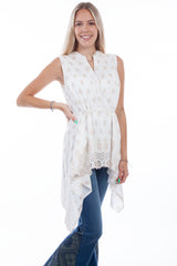 Honey creek ivory emb. Tie back tunic