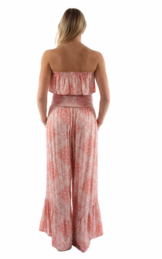 Honey creek dusty pink bandana print jumpsuit ruffle top