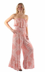 Honey creek dusty pink bandana print jumpsuit ruffle top - Scully Leather