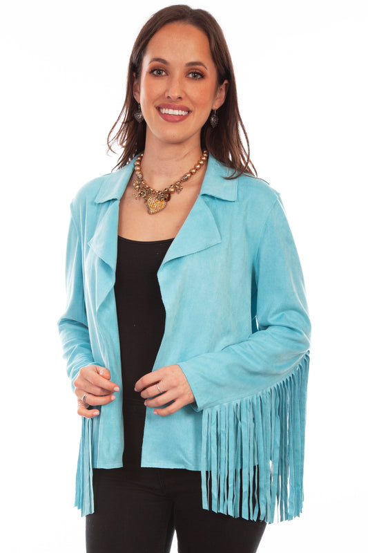 Honey creek turquoise ultra suede fringe jacket - Scully Leather