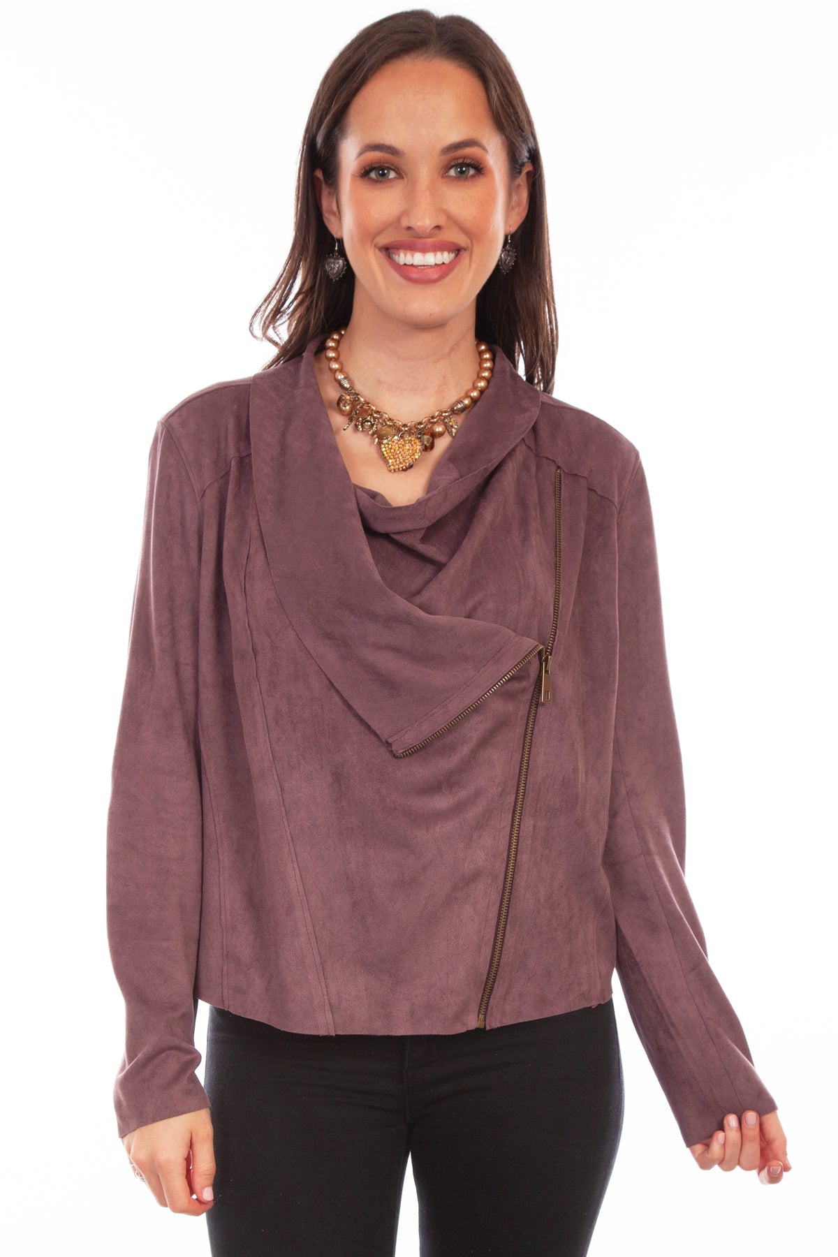 Honey creek mauve zip drape cross over jacket