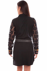 Honey creek black emb. Shirt-dress w/lace sleeves