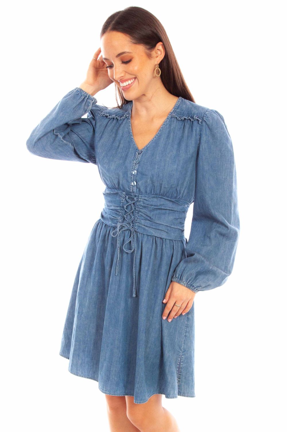 Scully Leather Denim Dress with Lace-Up - Flyclothing LLC