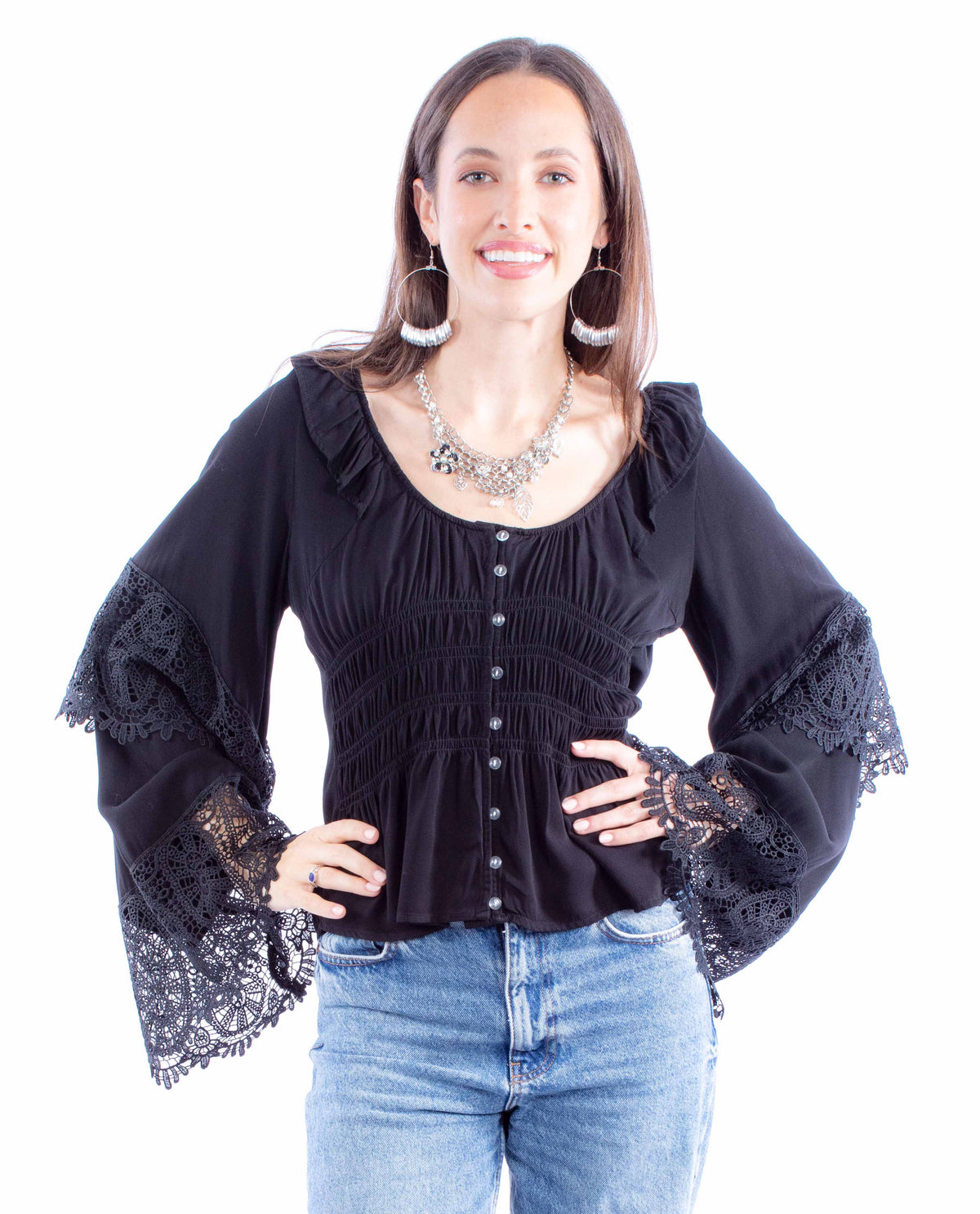 Scully Leather Honey Creek Crochet Bell Sleeve Top