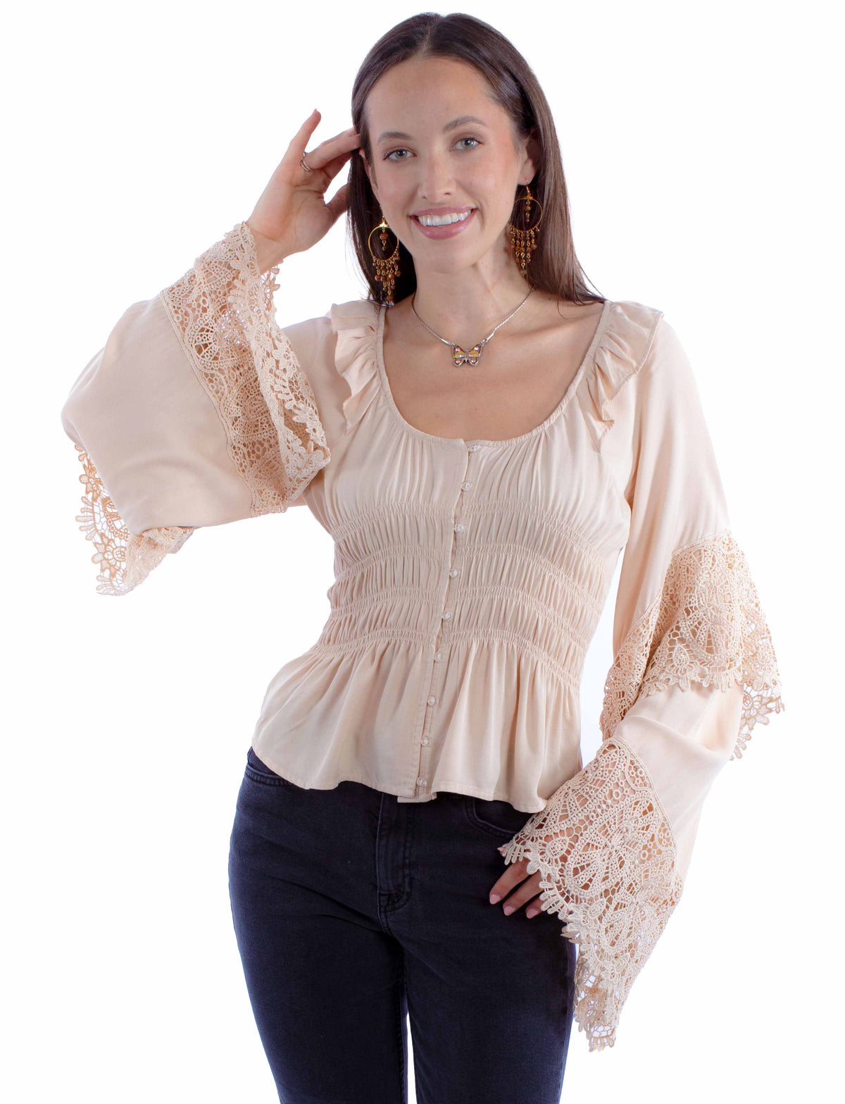 Scully Leather Honey Creek Crochet Bell Sleeve Top