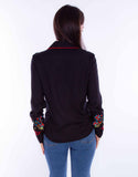 Honey creek black-red floral emb. Top w/red piping