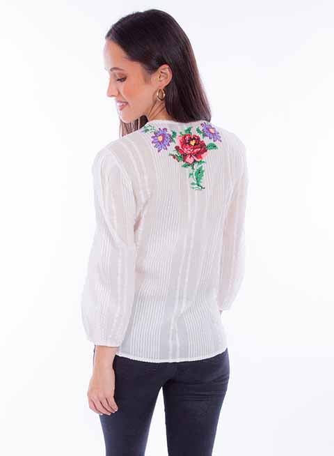 Scully Leather White L/S Emb. Blouse