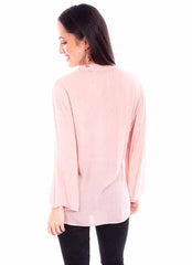 Scully Leather Blush Pullover V Neck Emb. L/S Blouse