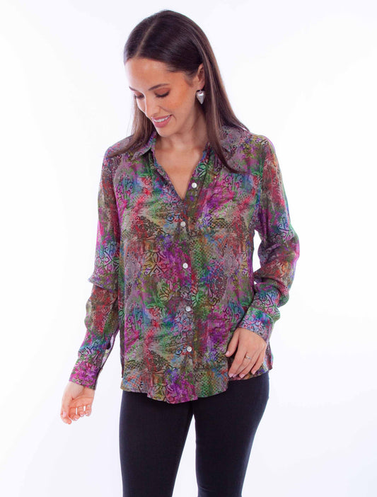 Honey creek multi colorful button up blouse