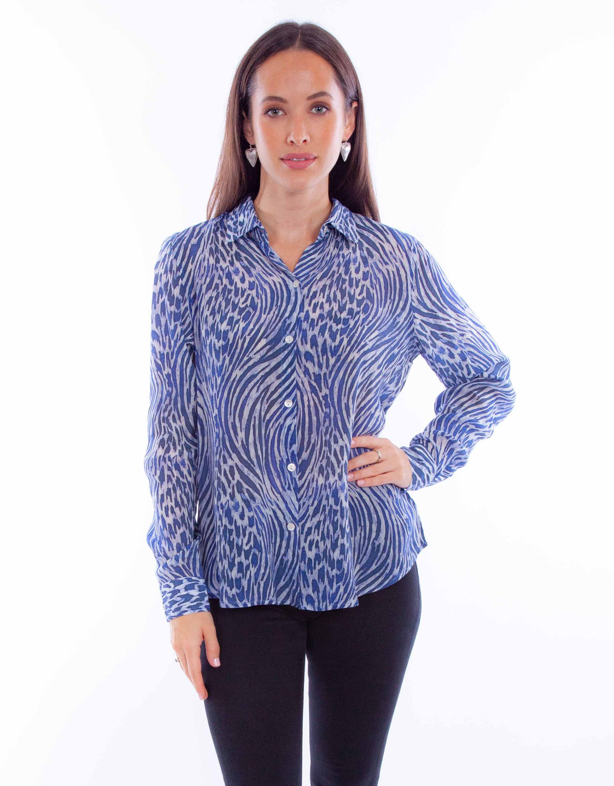 Honey creek blue blue zebra print blouse