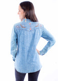 Scully Leather Honey Creek Acid Wash Blouse W/Emb Yokes