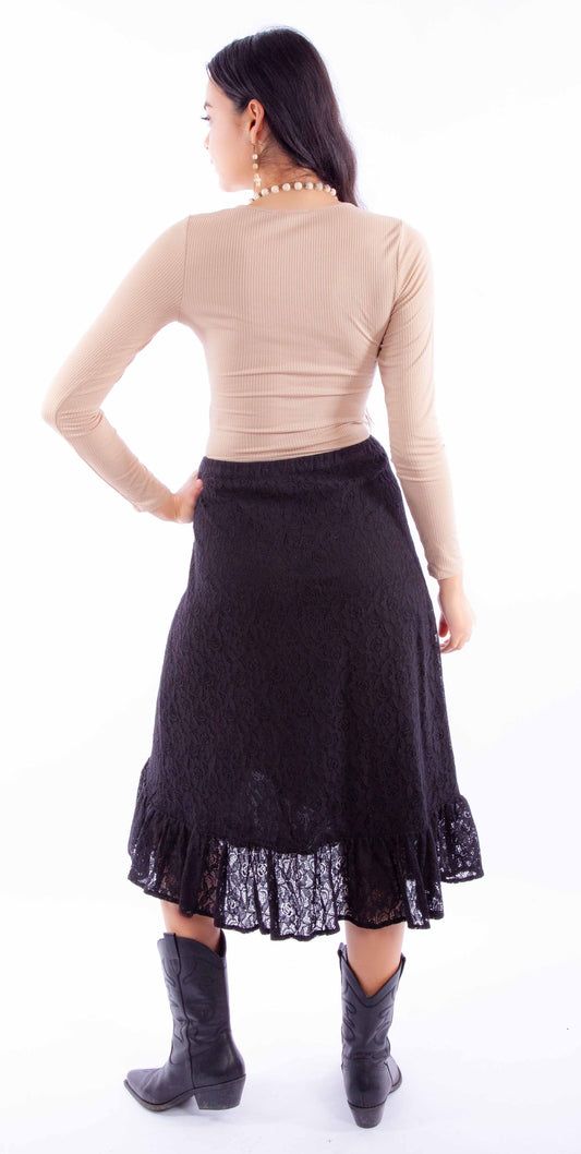 Scully Leather Black Lace Skirt W/Ruffle Bottom Hc917