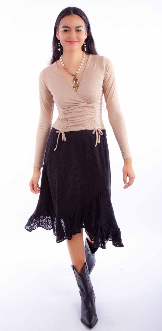 Scully Leather Black Lace Skirt W/Ruffle Bottom Hc917