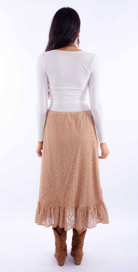 Honey creek taupe lace skirt w/ruffle bottom