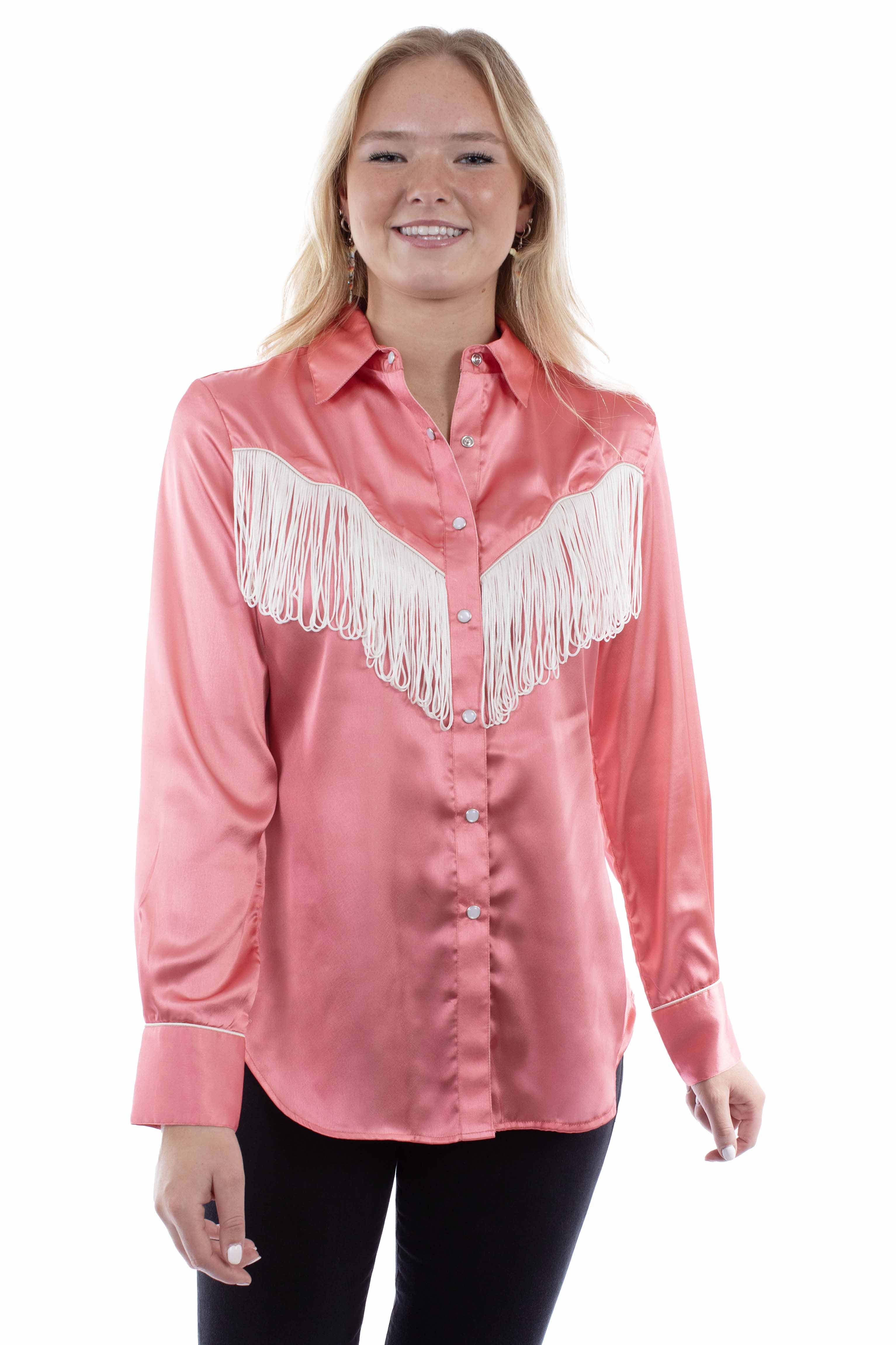 Scully Leather Honey Creek Solid Blouse With Piping/Fringe