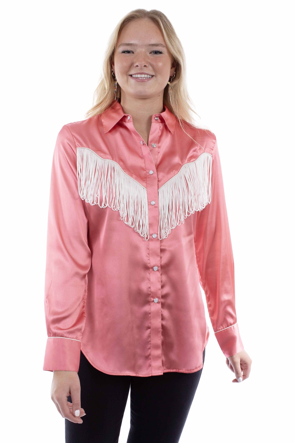 Scully Leather Honey Creek Solid Blouse With Piping/Fringe