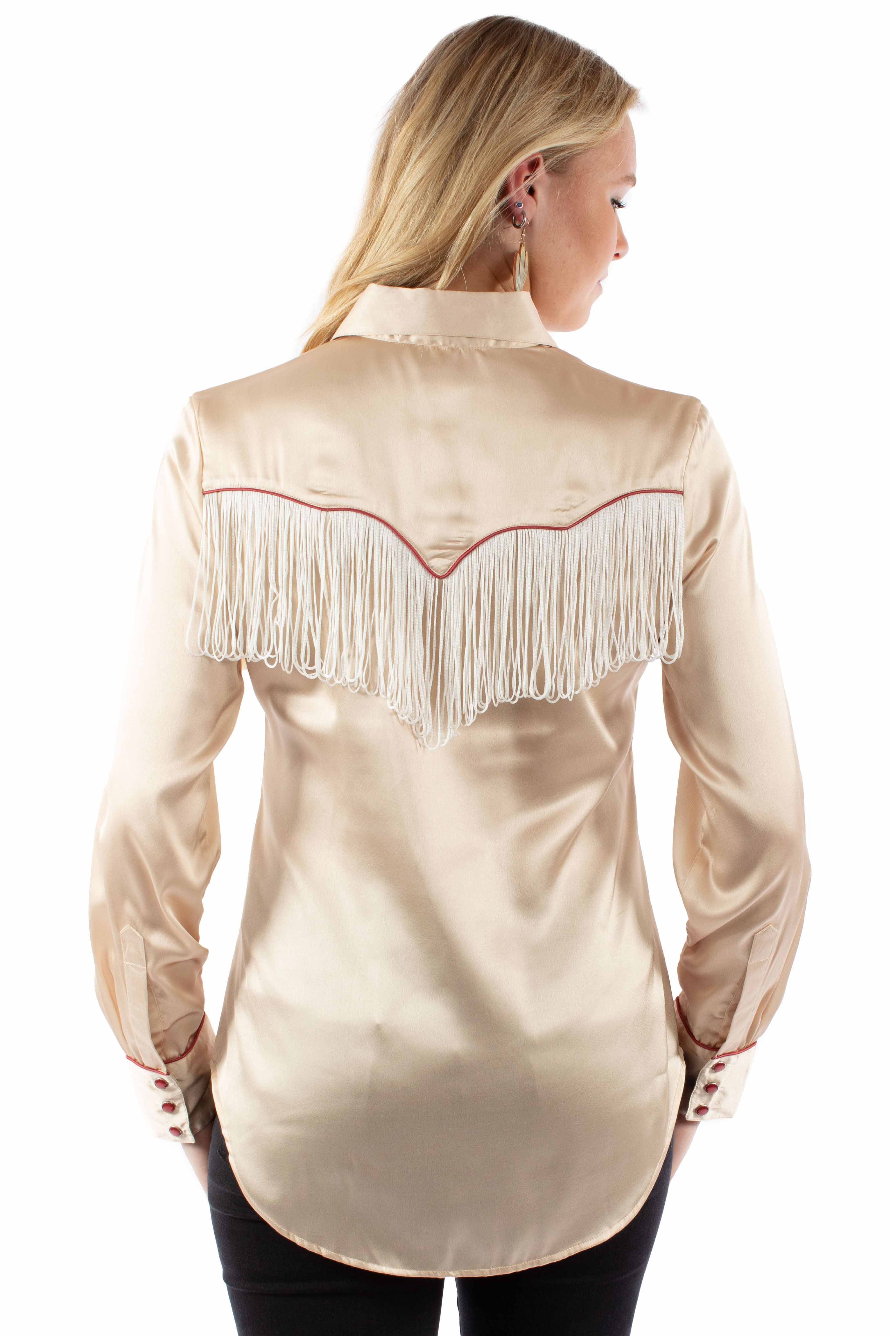 Scully Leather Honey Creek Solid Blouse With Piping/Fringe