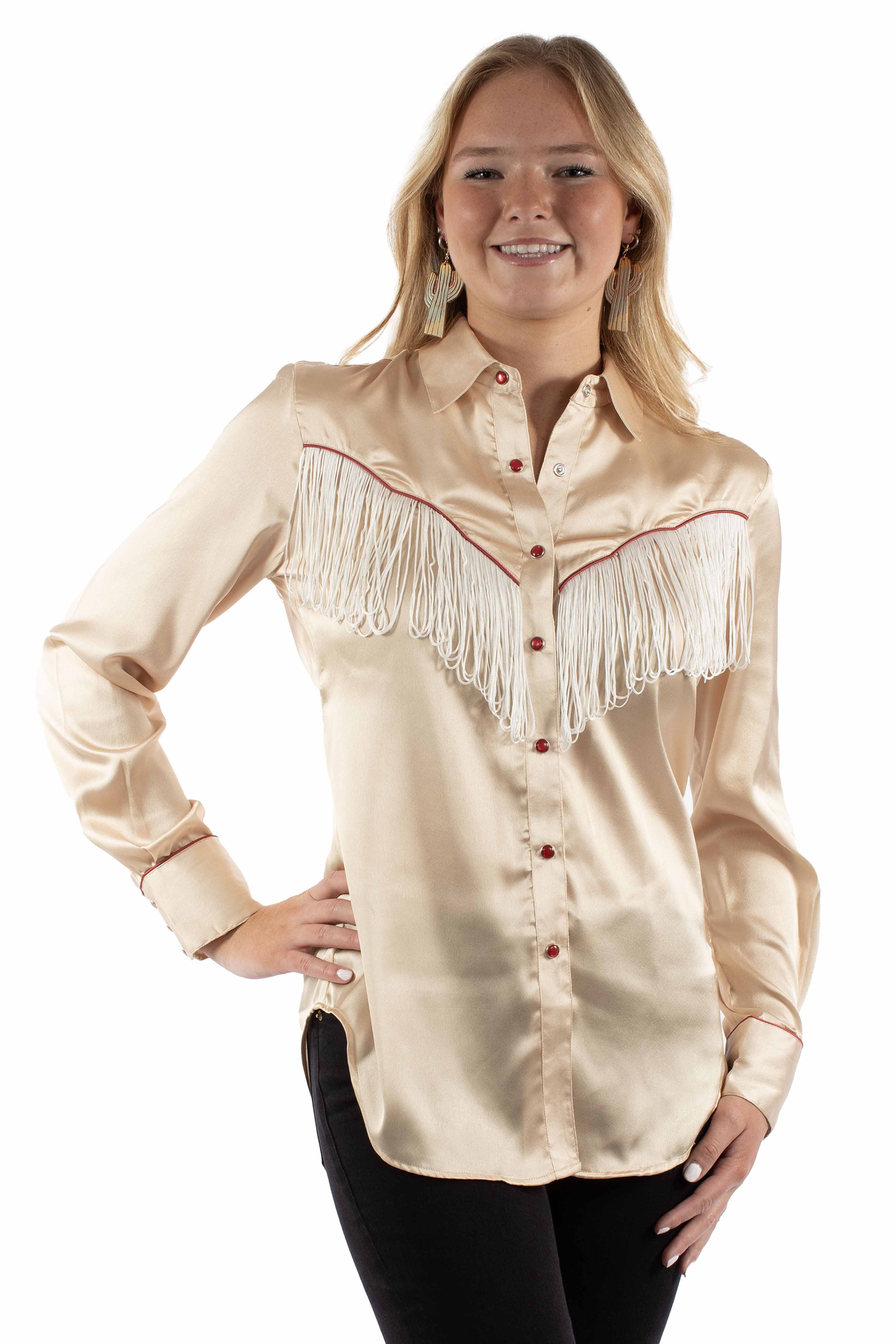 Scully Leather Honey Creek Solid Blouse With Piping/Fringe