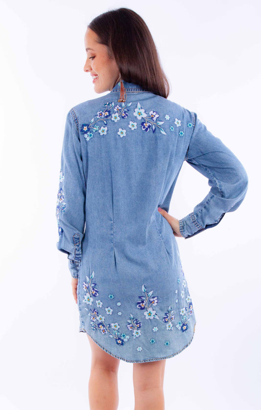 Honey creek light blue floral emb. Dress