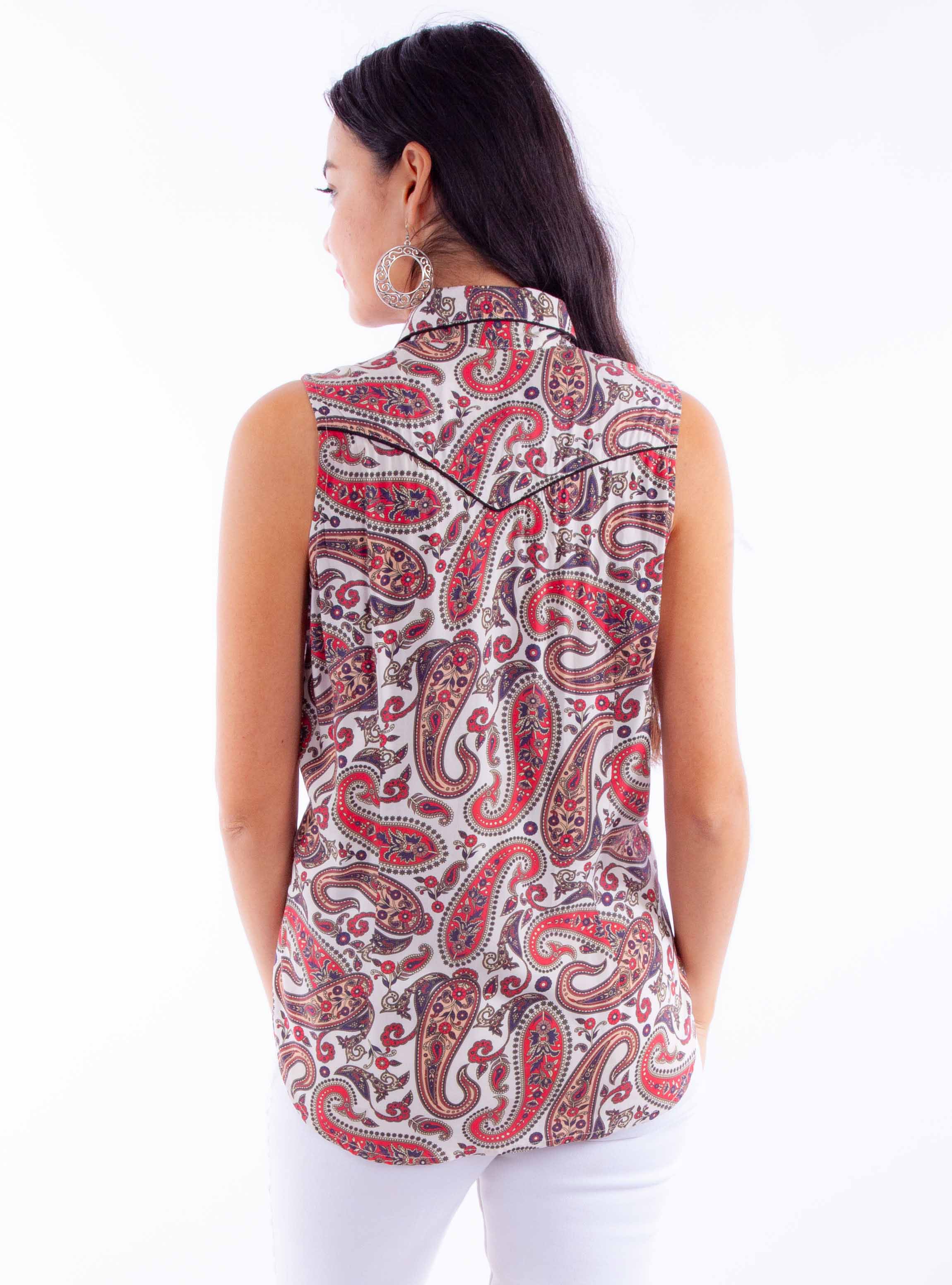 Scully Leather Red S/L Paisley Western Top Hc936