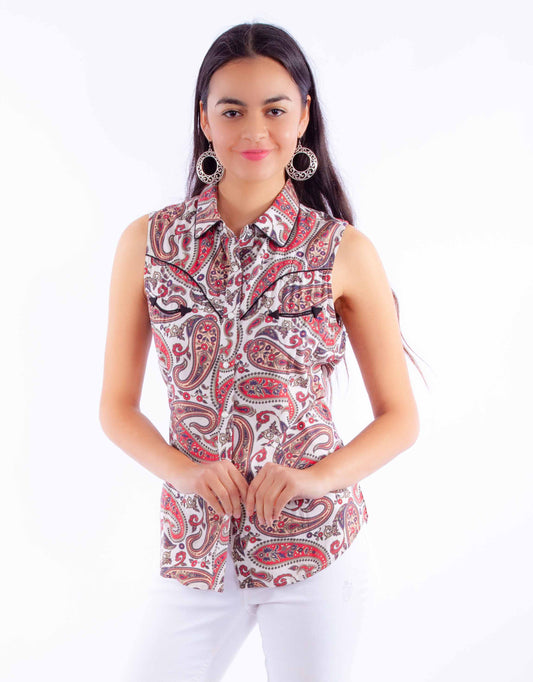 Scully Leather Red S/L Paisley Western Top Hc936