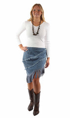 Scully Leather Blue Fringe Trim Skirt