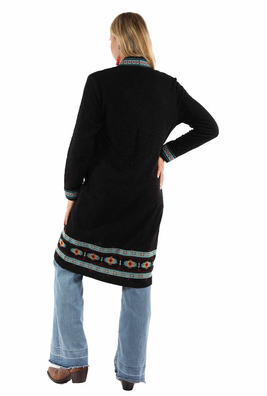 honey creek black 100% cotton long emb double knit sweater