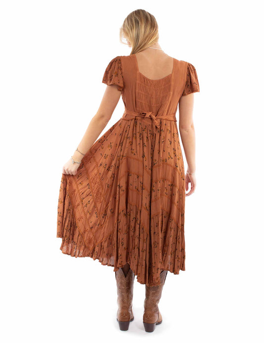 Scully Leather Rust Capsleeve Printed Lace Front Dress Hc959