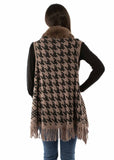 Scully Leather Brown Houndstooth Faux Fur Trim Cardigan Hc968