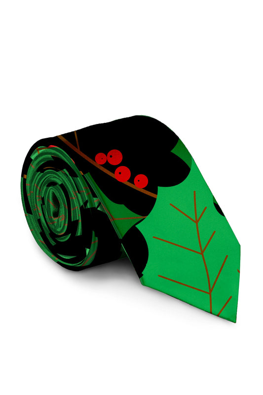 The Deck Yourselves | Black & Green Holly Print Tie