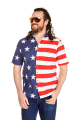 The Johnny Adams | Men's American Flag Stretch Hawaiian Shirt - Shinesty