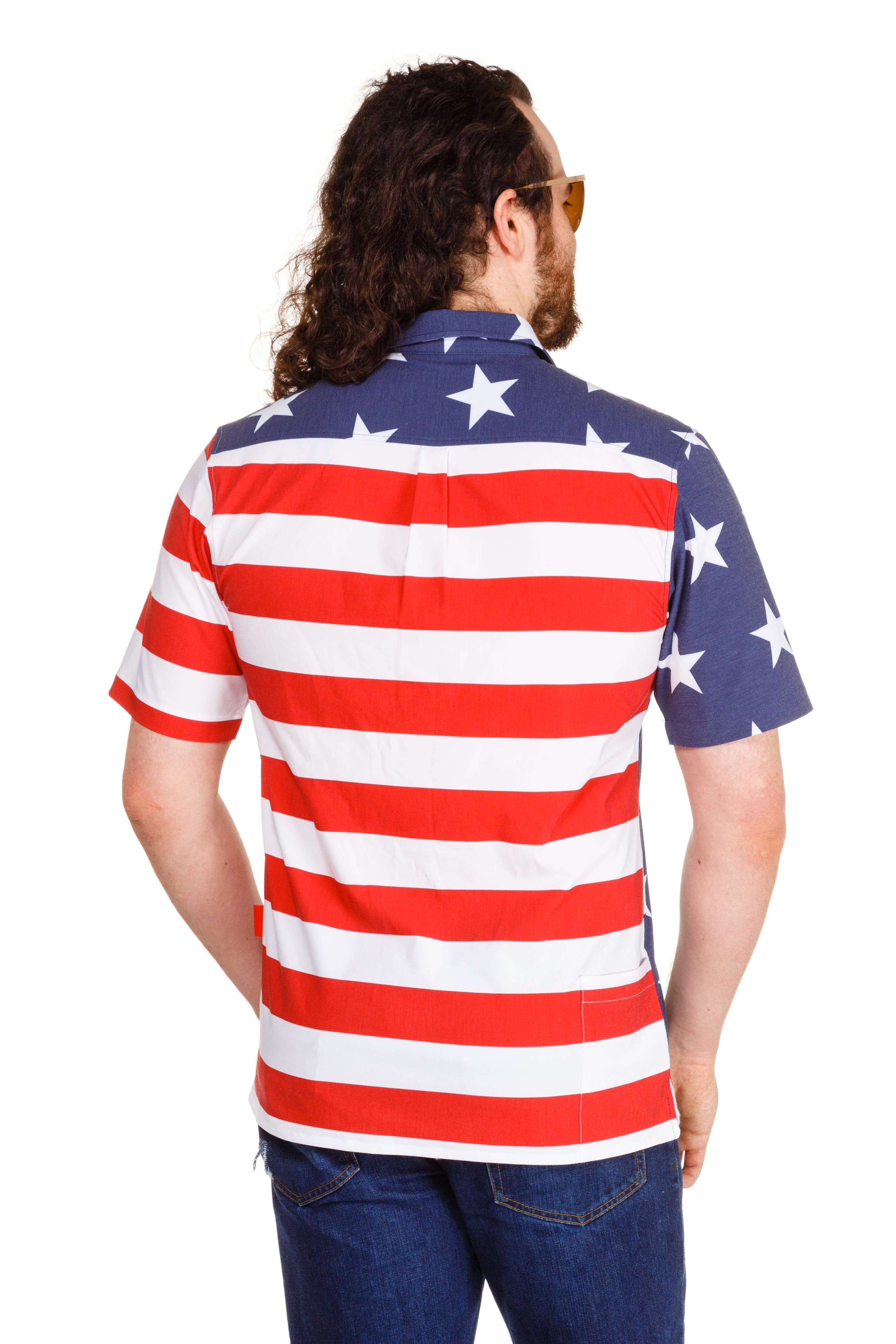 The Johnny Adams | Men's American Flag Stretch Hawaiian Shirt - Shinesty