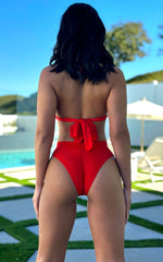 Bermuda: High Waisted Bottom in Red Rib