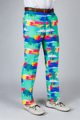 The Island In The Sun | Teal Abstract Tropical Island Pants