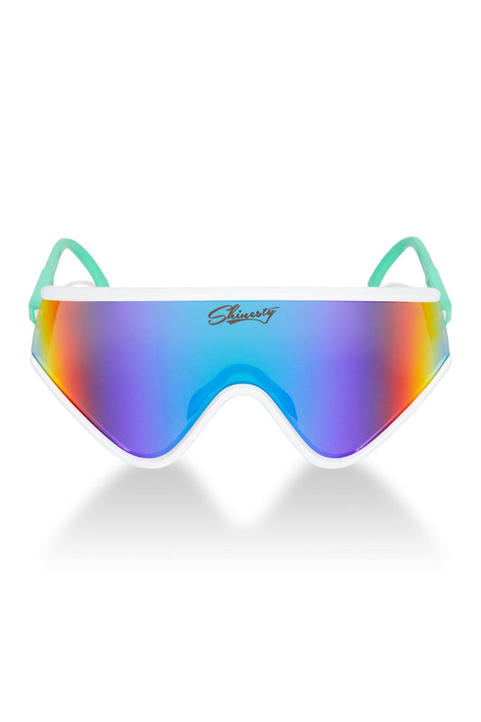 The Machos | White & Teal Mirrored Sunglasses - Shinesty