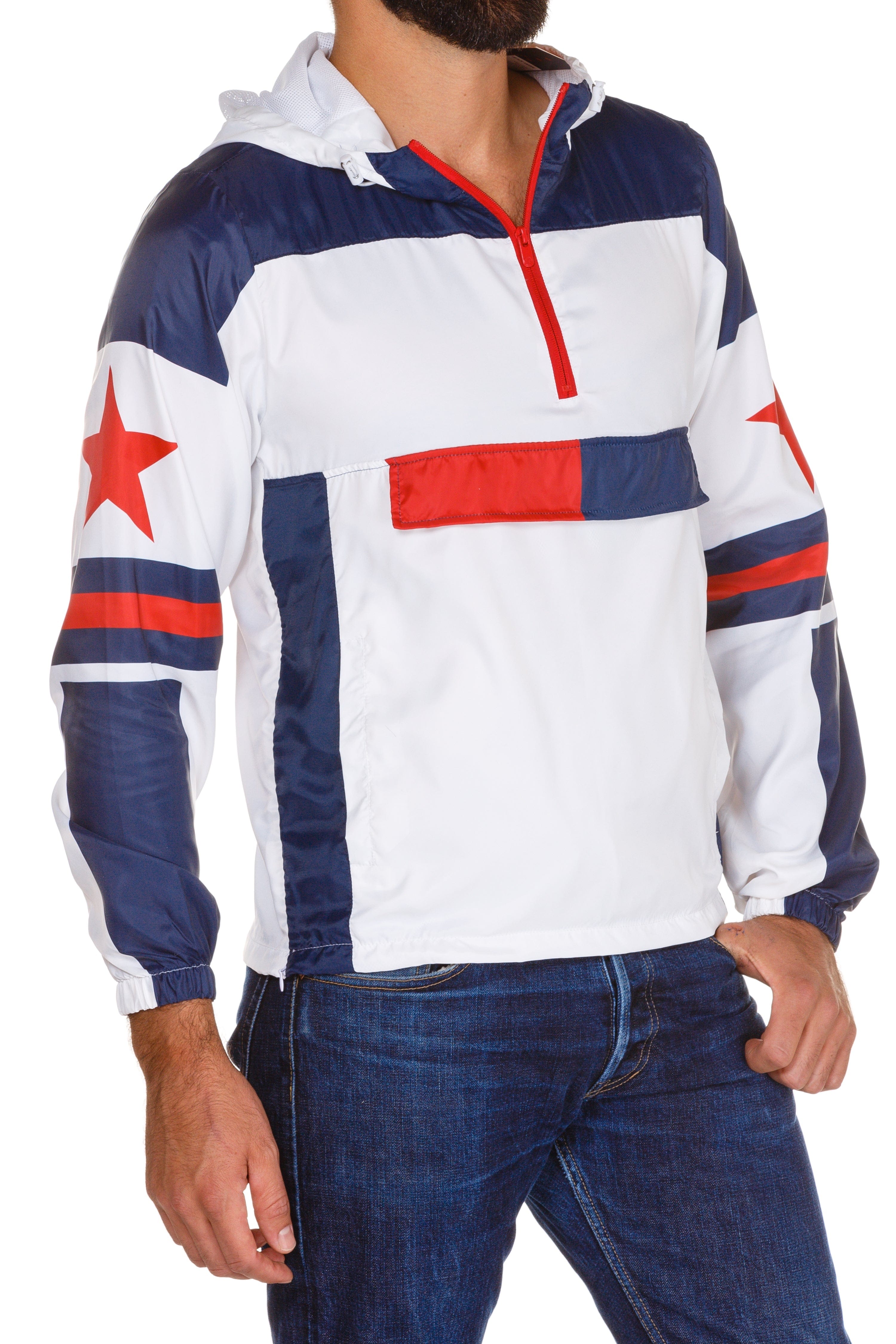 Break Some Wind | Red, White, & Blue Quarter Zip Windbreaker Jacket - Shinesty