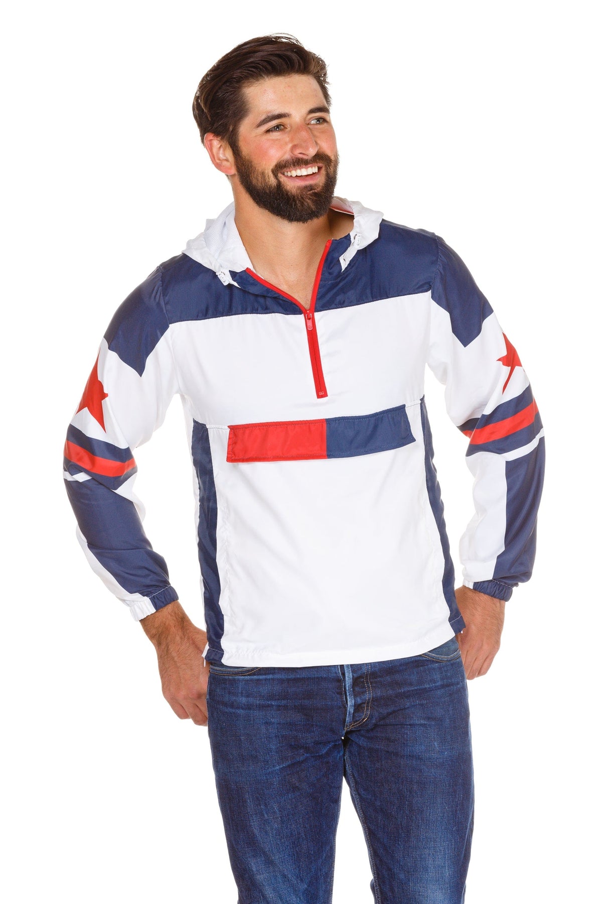 Break Some Wind | Red, White, & Blue Quarter Zip Windbreaker Jacket - Shinesty