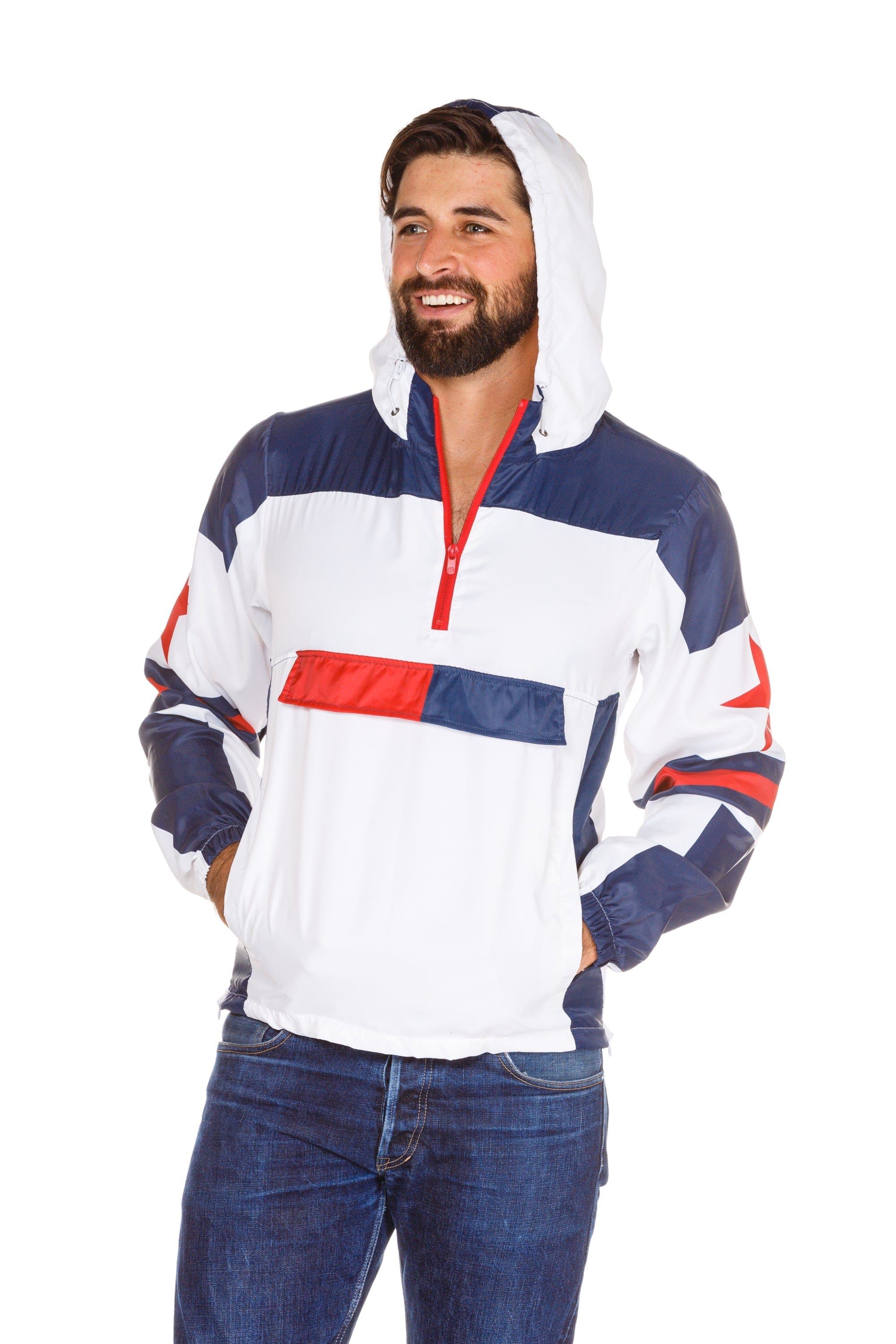 Break Some Wind | Red, White, & Blue Quarter Zip Windbreaker Jacket - Shinesty