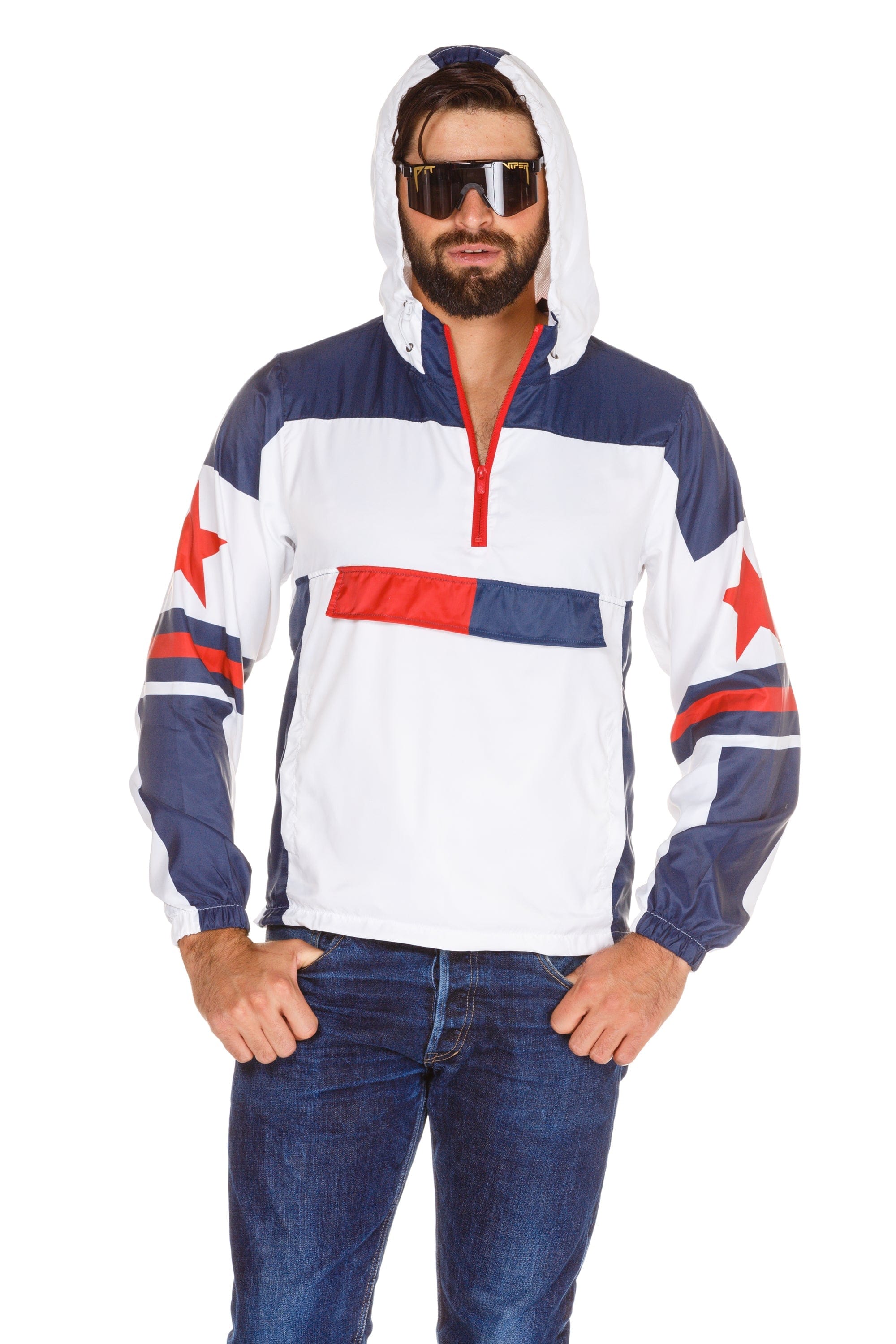 Break Some Wind | Red, White, & Blue Quarter Zip Windbreaker Jacket - Shinesty