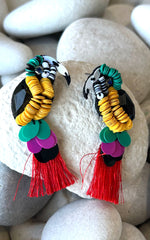 Earring: Beaded Parrot Earrings w/ Tassel