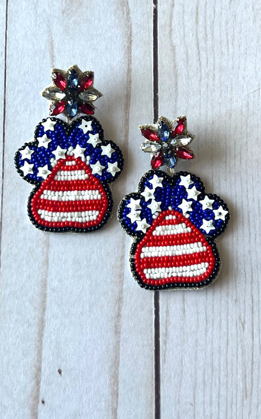 Earring: USA Beaded Paw Earrings