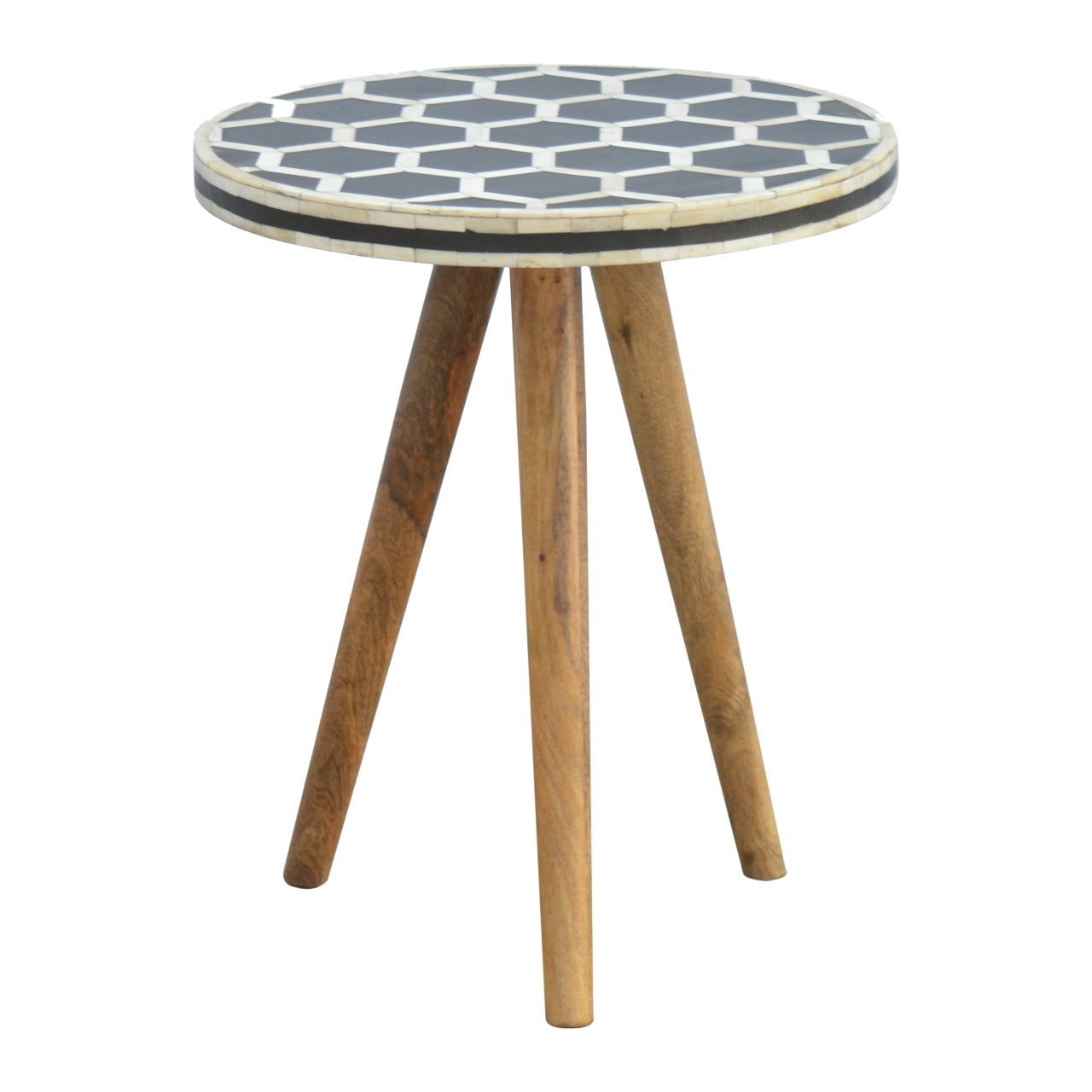 Artisan Bone Inlay Tripod Stool