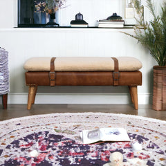 Boucle Buffalo Hide Leather Bench