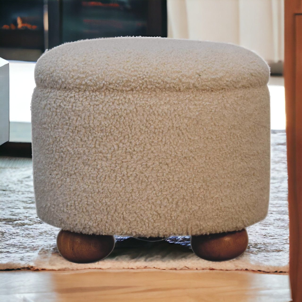 Cream Boucle Storage Footstool - Artisan Furniture