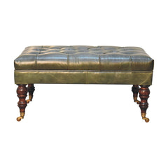 Buffalo Green Leather Ottoman with Castor Legs - Artisan Furniture