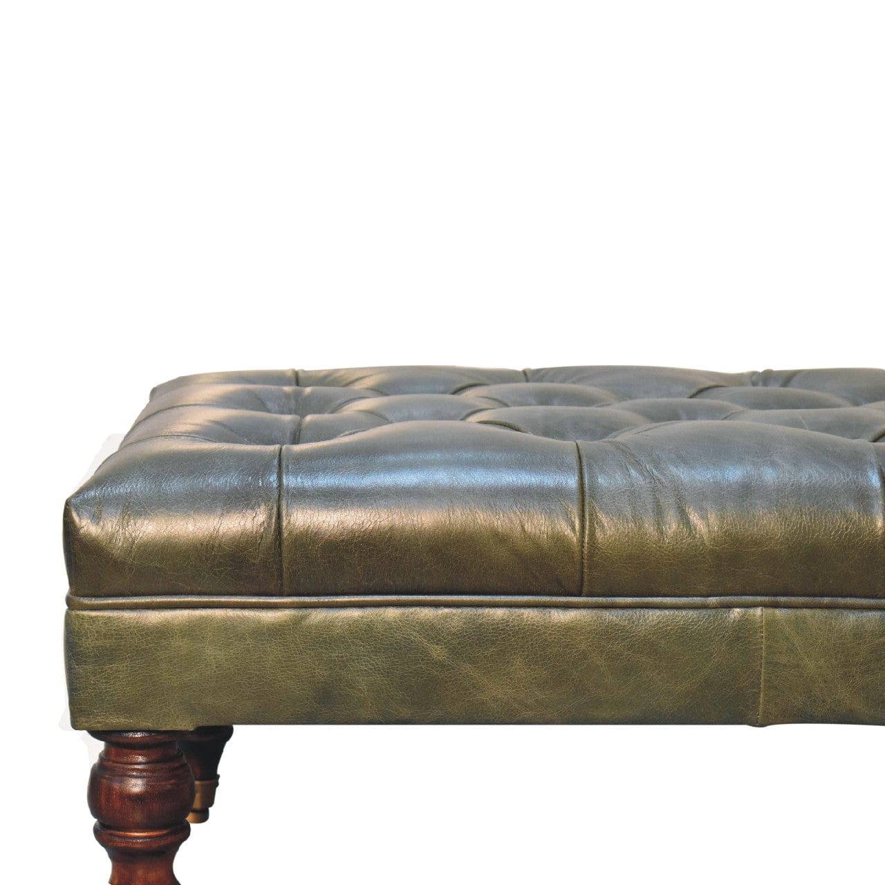 Buffalo Green Leather Ottoman with Castor Legs - Artisan Furniture