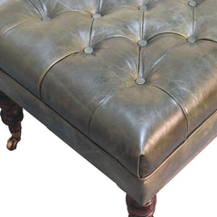 Buffalo Green Leather Ottoman with Castor Legs - Artisan Furniture