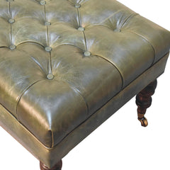 Buffalo Green Leather Ottoman with Castor Legs - Artisan Furniture